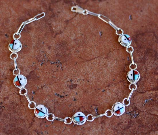 Zuni Multi_Stone Sunface Link Bracelet