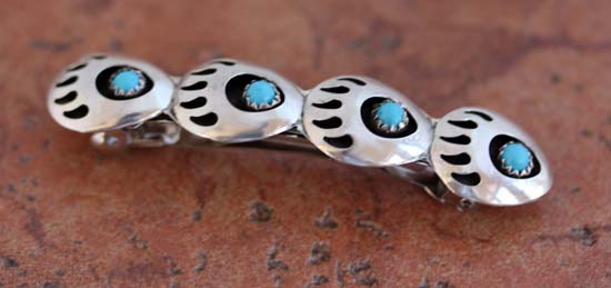 Navajo Silver Turquoise Bear Paw Barrette