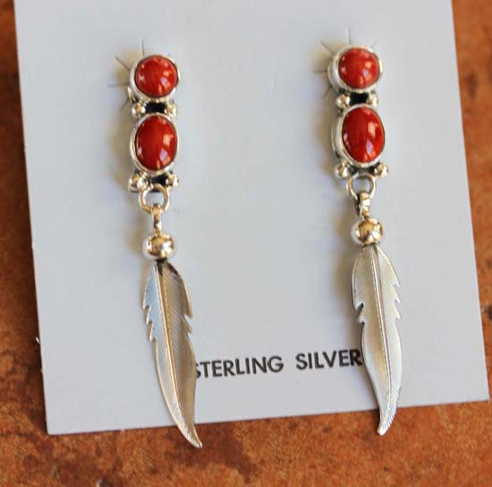 Navajo Sterling Coral Earrings by Nakai