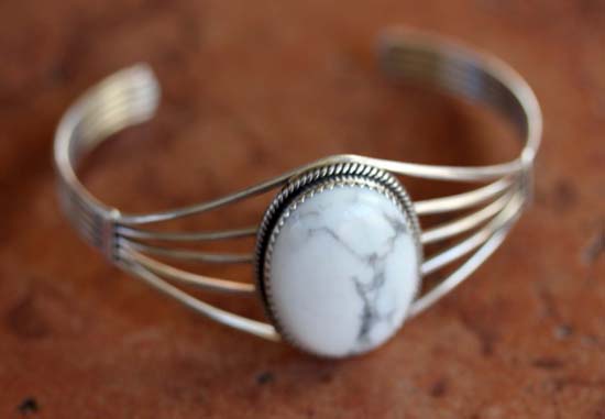 Navajo Silver Howlite Bracelet by Patrick Yazzie