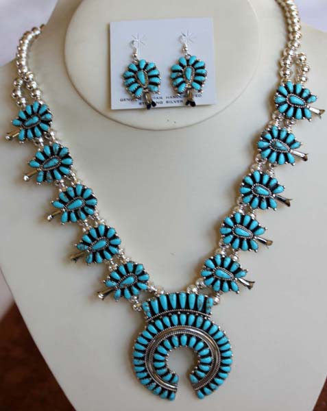 Navajo Squash Blossom Necklace and Earring Set