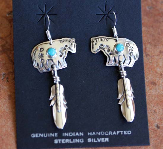 Navajo Silver Turquoise Horse Earrings
