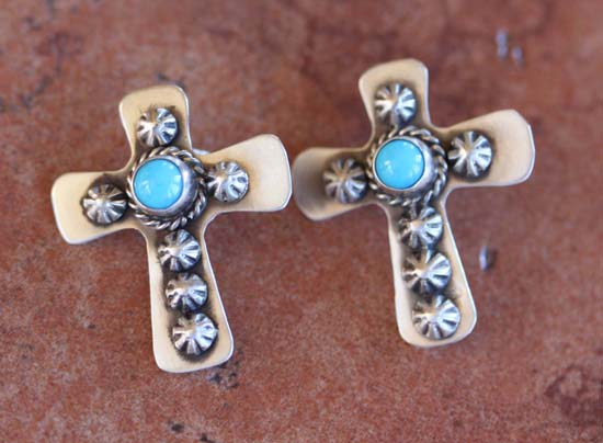 Navajo Sterling Silver Turquoise Cross Earrings