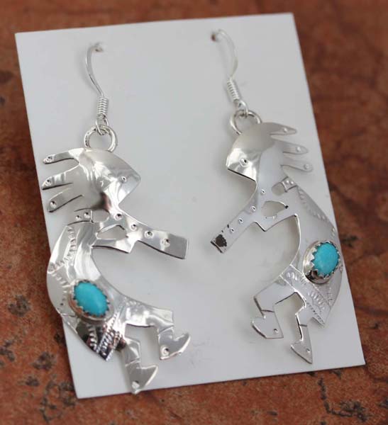 Navajo Silver Turquoise Kokopelli Earrings