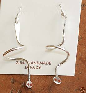 Zuni Silver Coral Spiral Earrings by Effie C