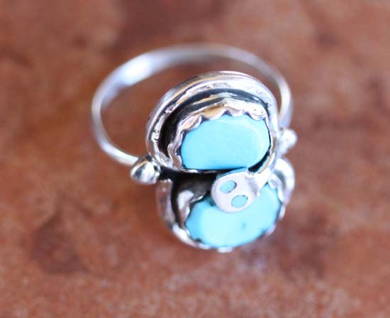 Signed Zuni Turquoise Ring Size 8 1/4 by Effie C