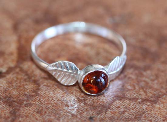 Sterling Silver Baltic Amber Ring Size 6