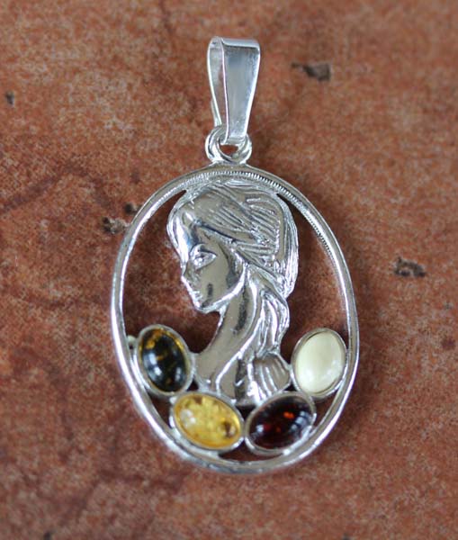 Handmade Sterling Silver Baltic Amber Lady Pendant