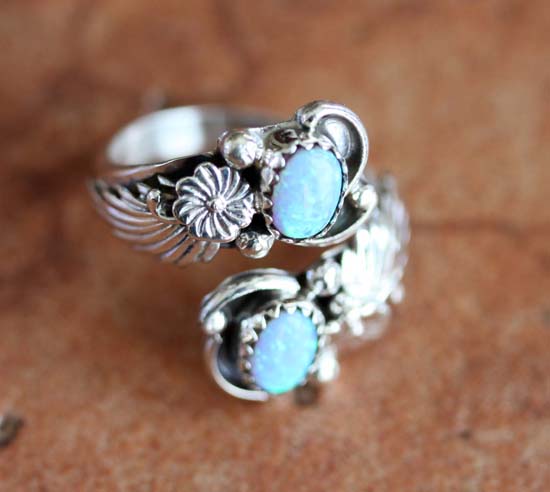 Navajo Silver Created Opal Ring Size 6_8