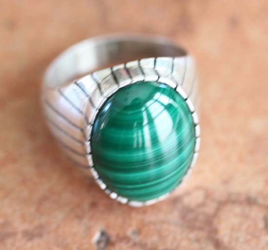 Navajo Silver Malachite Ring Size 10 1/2