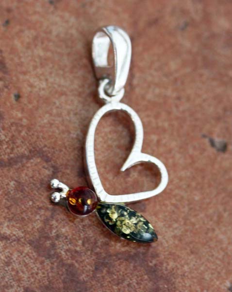 Handmade Sterling Silver Baltic Amber Butterfly Pendant
