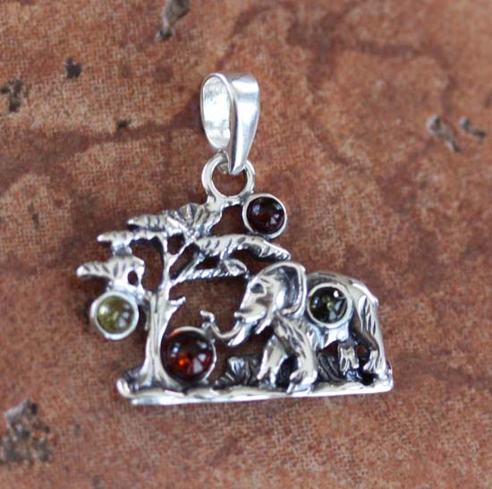 Handmade Sterling Silver Baltic Amber Elephant Pendant