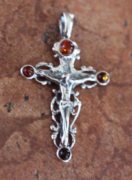 Handmade Sterling Silver Baltic Amber Cross Pendant