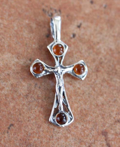 Handmade Sterling Silver Baltic Amber Cross Pendant