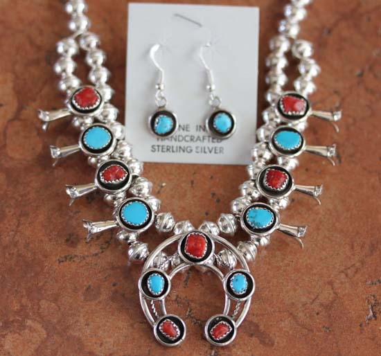 Navajo Squash Blossom Necklace and Earring Set