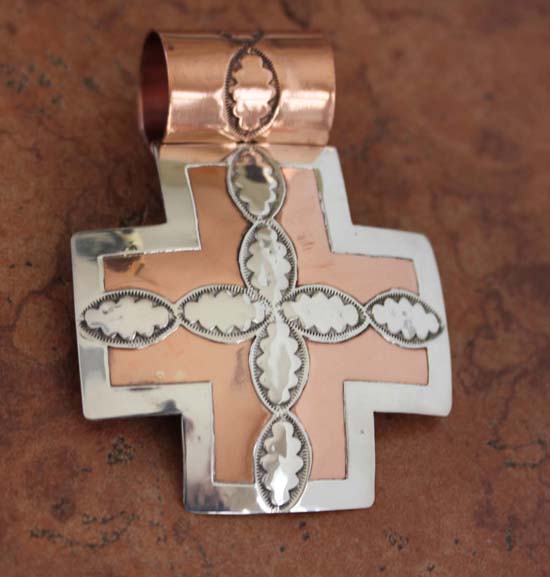 Navajo Sterling Silver Copper Cross Pendant