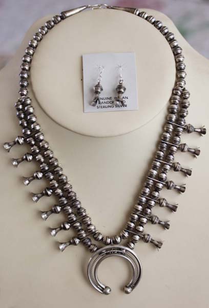 Navajo Silver Squash Blosssom Necklace Set