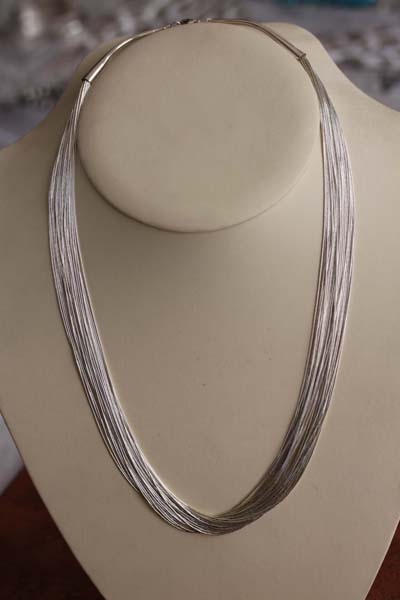 Beaded Liquid Silver 20 Strand Necklace