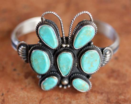 Navajo Silver Turquoise Cluster Bracelet