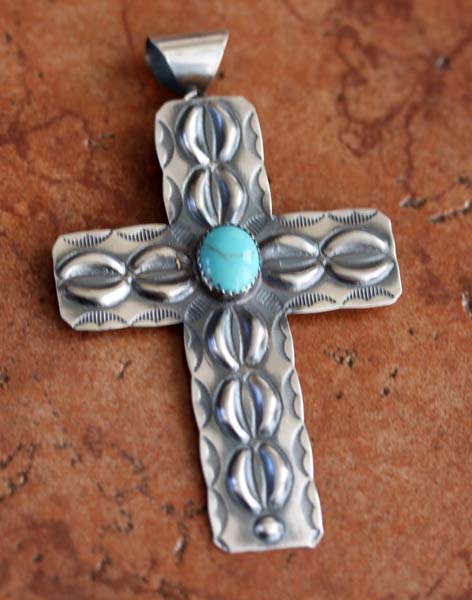 Navajo Sterling Turquoise Cross Pendant