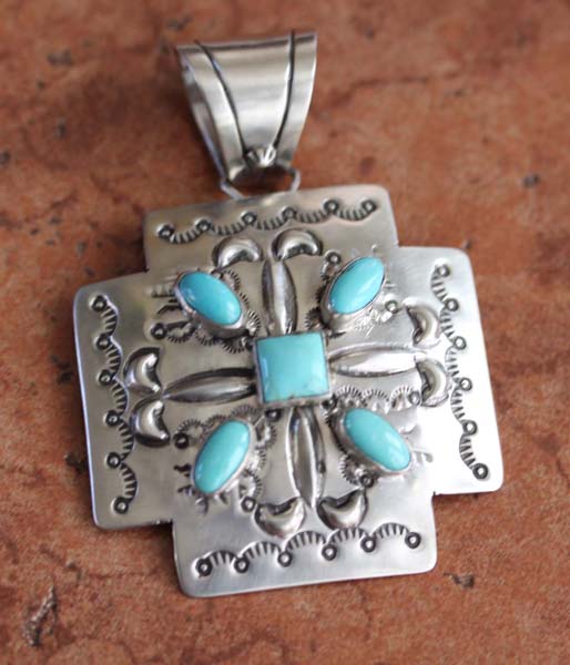 Navajo Sterling Turquoise Cross Pendant