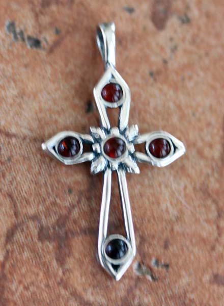 Handmade Sterling Silver Baltic Amber Cross Pendant