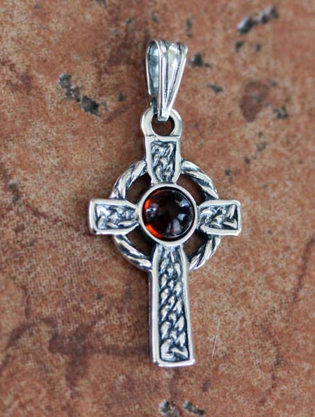 Handmade Sterling Silver Baltic Amber Cross Pendant