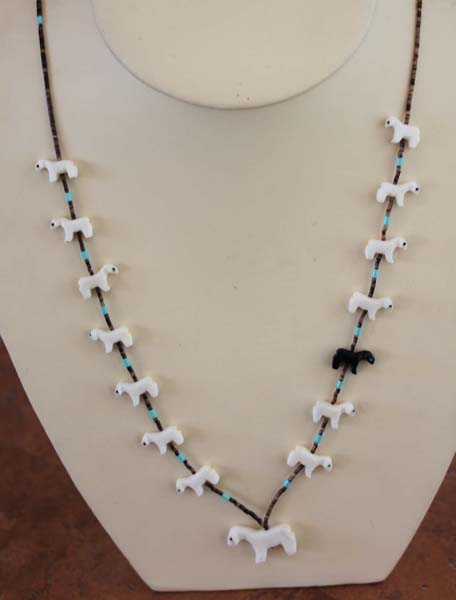 Navajo Fetish Beaded Black Sheep Necklace