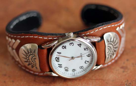 Navajo Leather Men's Watch Bracelet by Frank Abeyta