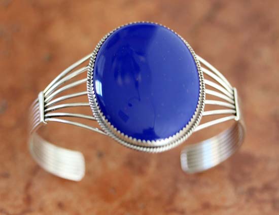 Navajo Silver Lapis Bracelet by P Yazzie