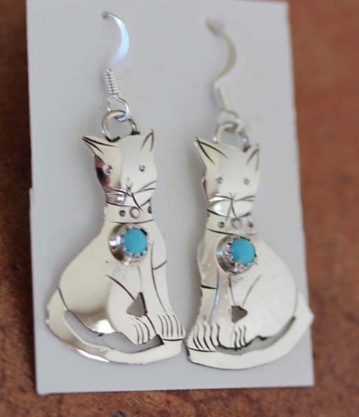 Navajo Turquoise Silver Cat Earrings