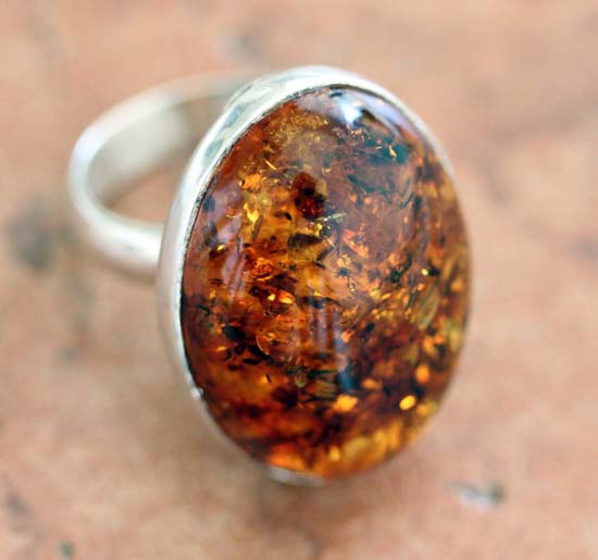 Sterling Silver Baltic Amber Ring Size 8 1/2