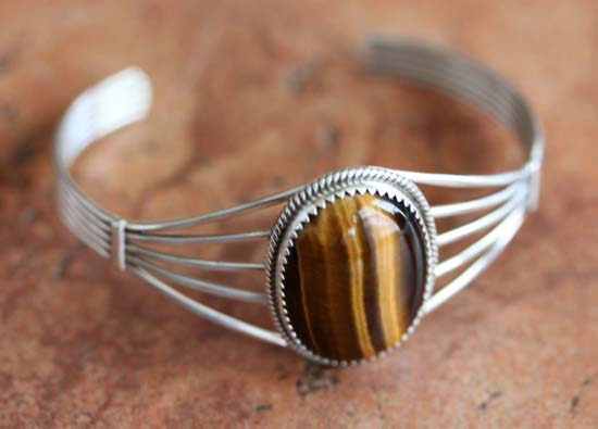 Navajo Silver Tiger Eye Bracelet by Patrick Yazzie