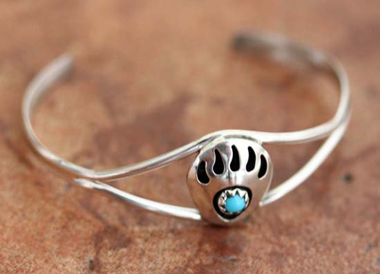 Navajo Sterling Turquoise Children's Bear Paw Bracelet