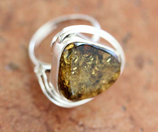 Sterling Silver Baltic Amber Ring Size 10 1/2