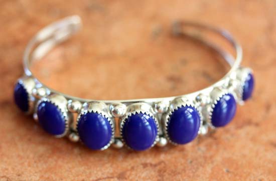 Navajo Silver Lapis Bracelet by Patrick Yazzie