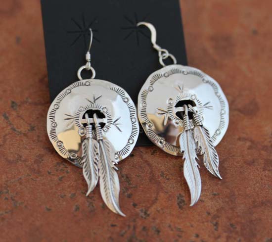 Navajo Silver Feather Earrings