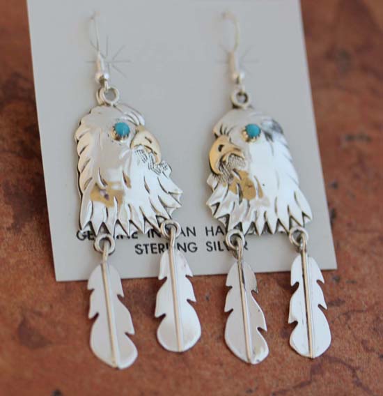 Navajo Sterling Silver Turquoise Eagle Earrings