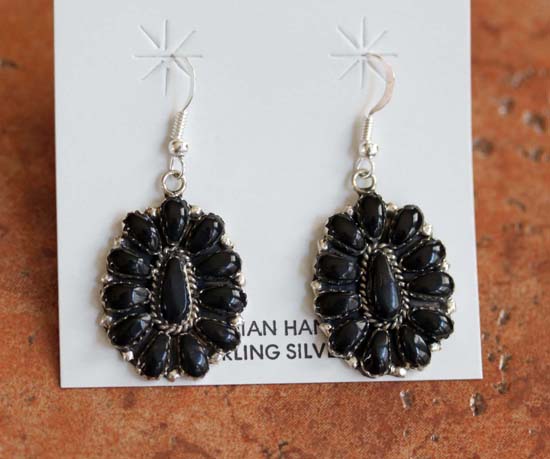 Navajo Sterling Onyx Cluster Earrings