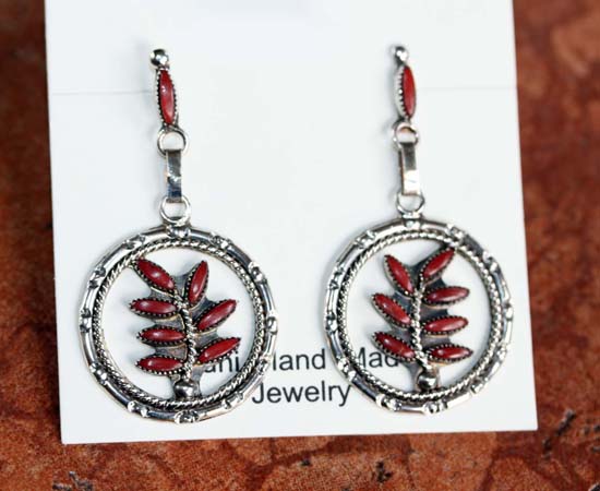 Zuni Silver Coral Earrings