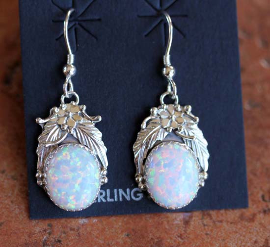 Navajo Sterling Silver Created Opal Earrings