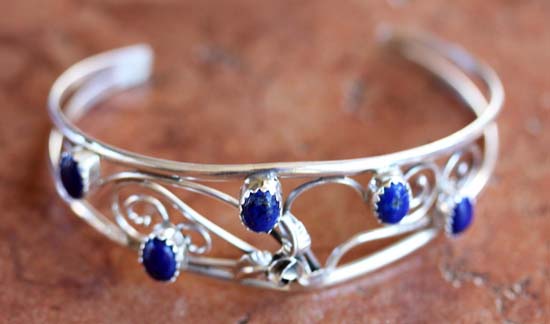 Navajo Silver Lapis Bracelet by C Nez