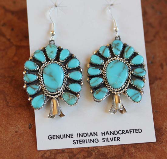 Navajo Sterling Turquoise Cluster Earrings