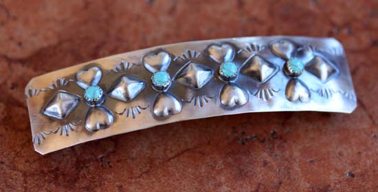 Navajo Silver Turquoise Hair Barrette
