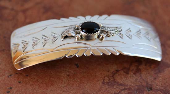 Navajo Silver Onyx Hair Barrette