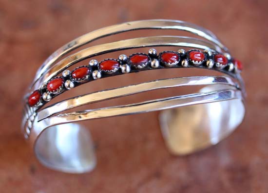 Navajo Sterling Silver Coral Bracelet