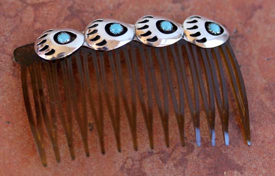 Navajo Turquoise Bear Paw Hair Barrette