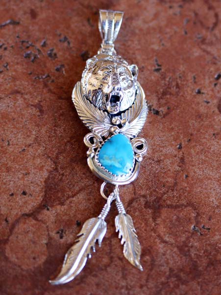 Navajo Turquoise 3D Bear Pendant