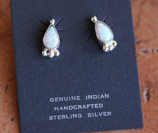 Navajo Silver Created Opal Earrings