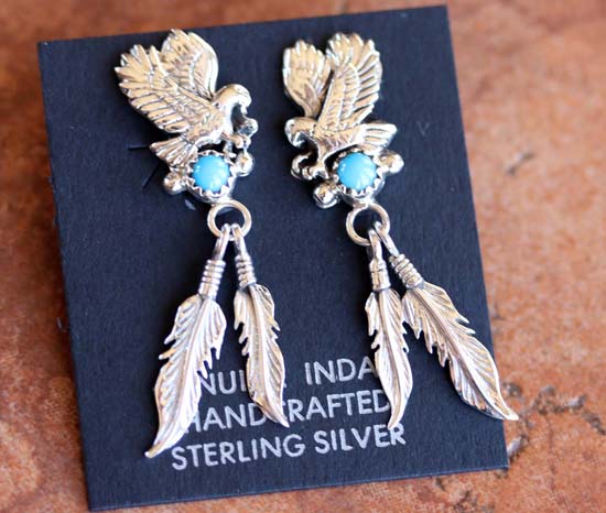 Navajo Sterling Silver Turquoise Eagle Earrings